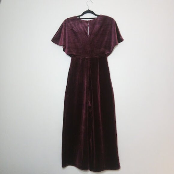 ANTHROPOLOGIE GREYLIN | Burgundy Velvet Wide Leg Luna Jumpsuit Holiday Party XS - Picture 3 of 13